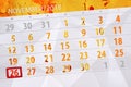 Calendar planner for the month, deadline day of the week 2018 november, 26, monday Royalty Free Stock Photo