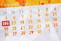 Calendar planner for the month, deadline day of the week 2018 november, 12, monday Royalty Free Stock Photo