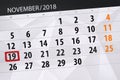 Calendar planner for the month, deadline day of the week 2018 november, 19, monday Royalty Free Stock Photo