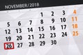 Calendar planner for the month, deadline day of the week 2018 november, 26, monday Royalty Free Stock Photo