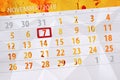 Calendar planner for the month, deadline day of the week 2018 november, 7, Wednesday Royalty Free Stock Photo