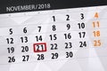 Calendar planner for the month, deadline day of the week 2018 november, 21, Wednesday Royalty Free Stock Photo
