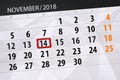 Calendar planner for the month, deadline day of the week 2018 november, 14, Wednesday Royalty Free Stock Photo