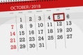 Calendar planner for the month, deadline day of the week 2018 october, 5, Friday Royalty Free Stock Photo