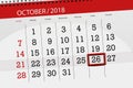 Calendar planner for the month, deadline day of the week 2018 october, 26, Friday Royalty Free Stock Photo