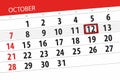 Calendar planner for the month, deadline day of the week 2018 october, 12, Friday Royalty Free Stock Photo