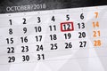 Calendar planner for the month, deadline day of the week 2018 october, 12, Friday Royalty Free Stock Photo