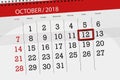 Calendar planner for the month, deadline day of the week 2018 october, 12, Friday Royalty Free Stock Photo