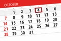 Calendar planner for the month, deadline day of the week 2018 october, 4, Thursday Royalty Free Stock Photo