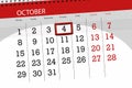 Calendar planner for the month, deadline day of the week 2018 october, 4, Thursday Royalty Free Stock Photo