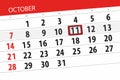 Calendar planner for the month, deadline day of the week 2018 october, 11, Thursday Royalty Free Stock Photo