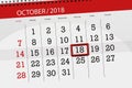 Calendar planner for the month, deadline day of the week 2018 october, 18, Thursday Royalty Free Stock Photo
