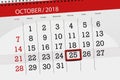 Calendar planner for the month, deadline day of the week 2018 october, 25, Thursday Royalty Free Stock Photo