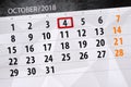 Calendar planner for the month, deadline day of the week 2018 october, 4, Thursday Royalty Free Stock Photo