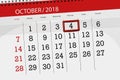 Calendar planner for the month, deadline day of the week 2018 october, 4, Thursday Royalty Free Stock Photo