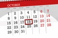 Calendar planner for the month, deadline day of the week 2018 october, 18, Thursday Royalty Free Stock Photo