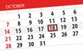 Calendar planner for the month, deadline day of the week 2018 october, 18, Thursday Royalty Free Stock Photo