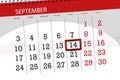 Calendar planner for the month, deadline day of the week, 2018 september, 14, Friday Royalty Free Stock Photo