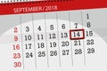 Calendar planner for the month, deadline day of the week, 2018 september, 14, Friday Royalty Free Stock Photo