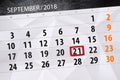 Calendar planner for the month, deadline day of the week, 2018 september, 21, Friday Royalty Free Stock Photo