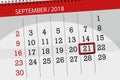 Calendar planner for the month, deadline day of the week, 2018 september, 21, Friday Royalty Free Stock Photo