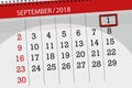 Calendar planner for the month, deadline day of the week, 2018 september, 1, Saturday Royalty Free Stock Photo