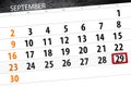 Calendar planner for the month, deadline day of the week, 2018 september, 29, Saturday Royalty Free Stock Photo