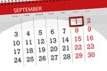 Calendar planner for the month, deadline day of the week, 2018 september, 1, Saturday Royalty Free Stock Photo