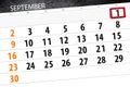 Calendar planner for the month, deadline day of the week, 2018 september, 1, Saturday Royalty Free Stock Photo