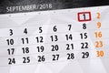 Calendar planner for the month, deadline day of the week, 2018 september, 1, Saturday Royalty Free Stock Photo