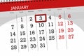 Calendar planner for the month january 2019, deadline day, 3, thursday Royalty Free Stock Photo