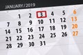 Calendar planner for the month january 2019, deadline day, 3, thursday Royalty Free Stock Photo