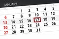Calendar planner for the month january 2019, deadline day, 17, thursday Royalty Free Stock Photo