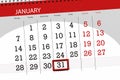 Calendar planner for the month january 2019, deadline day, 31, thursday Royalty Free Stock Photo