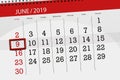 Calendar june 2019, 9, sunday Royalty Free Stock Photo