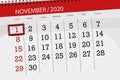 Calendar planner for the month november 2020, deadline day, 1, sunday