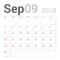 Calendar Planner for September 2018 Vector Design Template Stationary. Week Starts Sunday. Royalty Free Stock Photo
