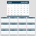 Calendar planner 2019 template, set of 12 month Royalty Free Stock Photo