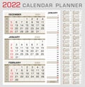 Calendar Planner Template 2022. Week Start From Sunday. 3 Month Calendar On Page, With Right Stripe Calender Of The Topical Month