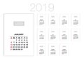 Calendar planner 2019, week starts on Monday, set of 12 months January - December, calendar template size A4, simple Royalty Free Stock Photo