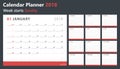 Calendar planner 2018, week starts sunday, vector design template Royalty Free Stock Photo