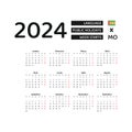 Calendar 2024 Portuguese language with Sao Tome and PrÃÂ­ncipe public holidays. Week starts from Monday.