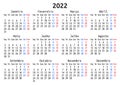 2022 calendar, Portuguese, Monday