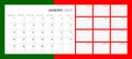 Calendar 2025 in Portuguese. Wall quarterly calendar for 2025 in a classic minimalist style. Week starts on Monday. Set of 12