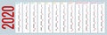2020 calendar. Print Template. Week Starts Sunday. Portrait Orientation. Set of 12 Months. Planner for 2020 Year.