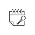 Calendar push pin line icon