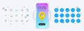 Calendar, Puzzle and Coronavirus line icons. For web app, printing. Phone mockup with 3d map pin icon. Vector
