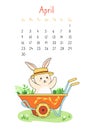 Calendar 2023 with rabbit page april planner organizer bunny garden rustic cart hare wheelbarrow