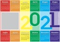 Rainbow calendar 2021, with coloured vertical stripes, italian language