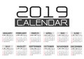 Calendar 2019 Red Black Text Number On White Background Vector